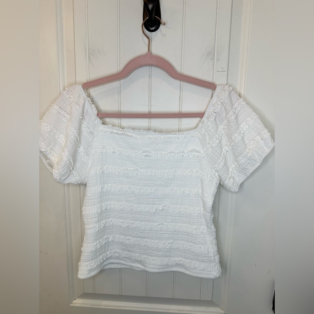 Good Days Project White Textured Ruffle Square Neck Top Size L - Picture 5 of 5